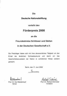 Förderpreis der Deutschen Nationalstiftung für den Freundeskreis